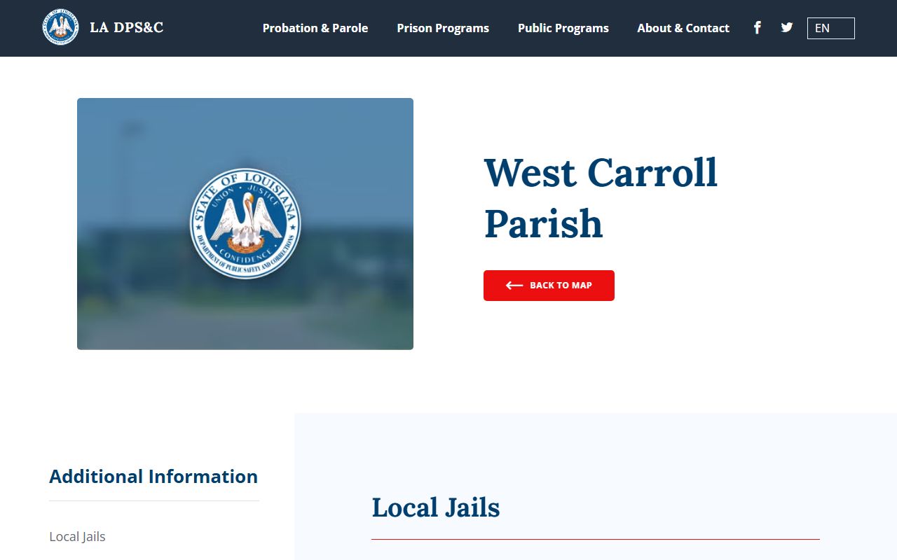 West Carroll Parish Jail DPS&C directory for local inmate custody