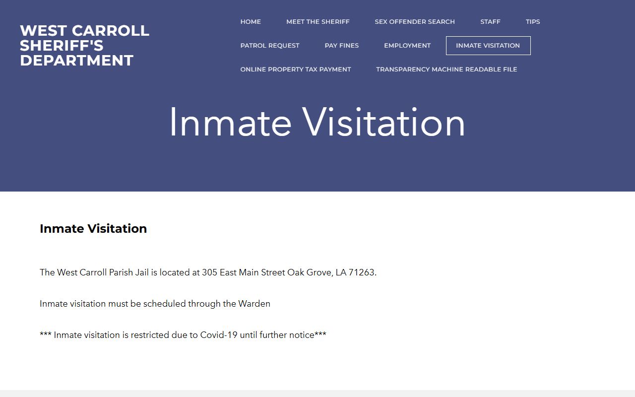 West Carroll Parish Jail visitation scheduling information